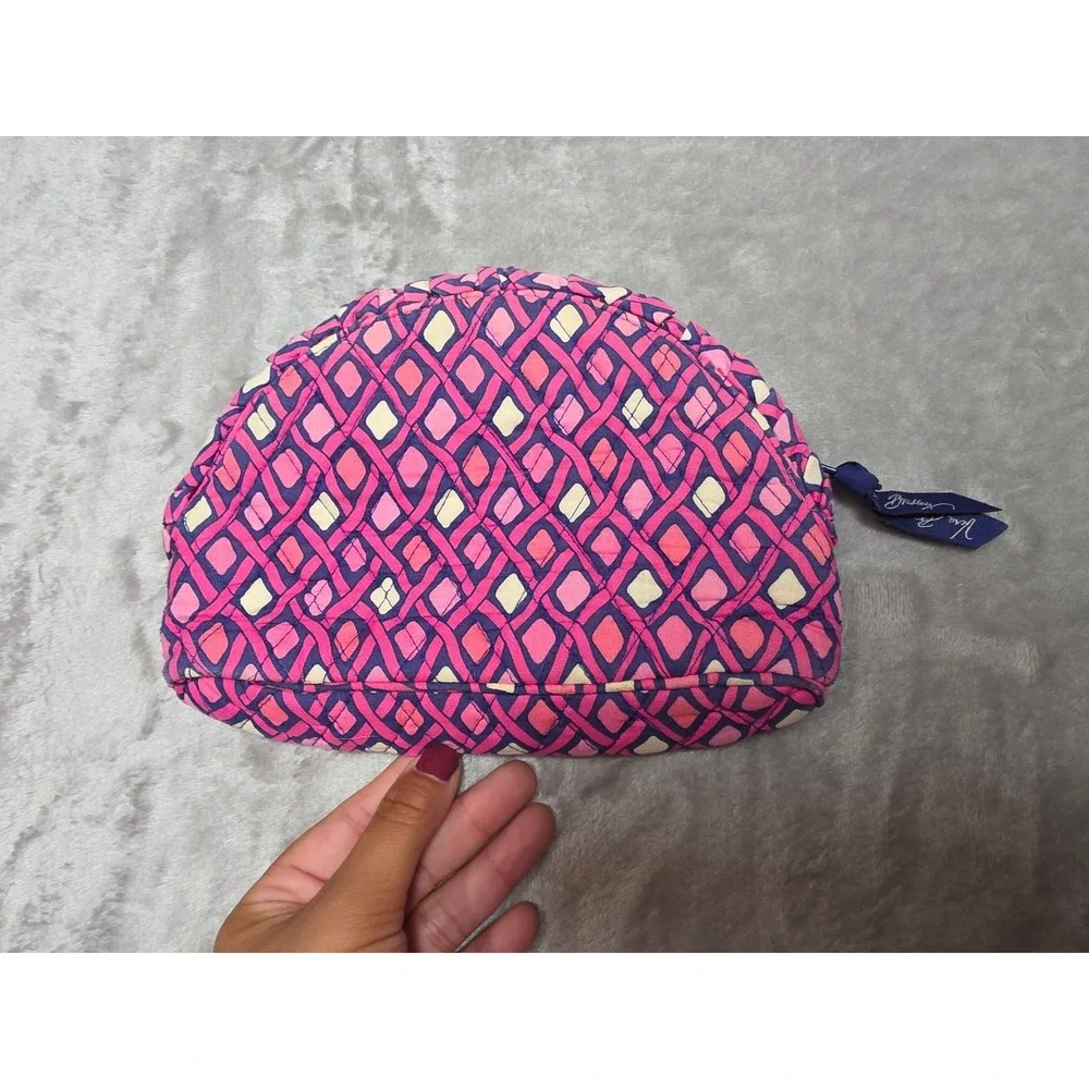 Vera Bradley Pink Navy Geometric Quilted Cotton Dome Cosmetic Makeup Bag Pouch